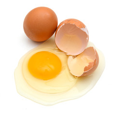 Raw eggs on white background