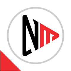 logo icon play button shape with combination of N & M initials