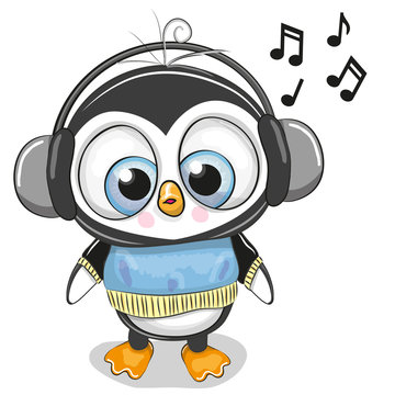 Cute cartoon Penguin Boy with headphones