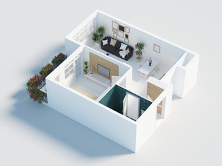 furnished home apartment 3d render