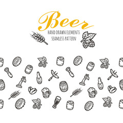 Hand drawn seamless pattern with beer stuff.