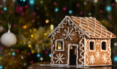 Gingerbread house on christmas background
