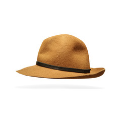 brimmed suede hat, isolated on white background