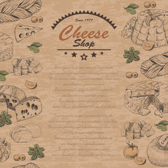 Vertical background with cheese products