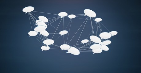 3D chat bubble connected icons with blue background