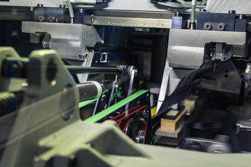 Industrial Paper Trimmer Mechanics Closeup Factory Cutting Machine Empty Idle