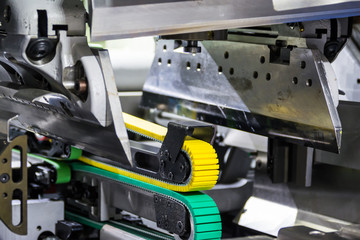 Industrial Paper Trimmer Mechanics Closeup Factory Cutting Machine Empty Idle