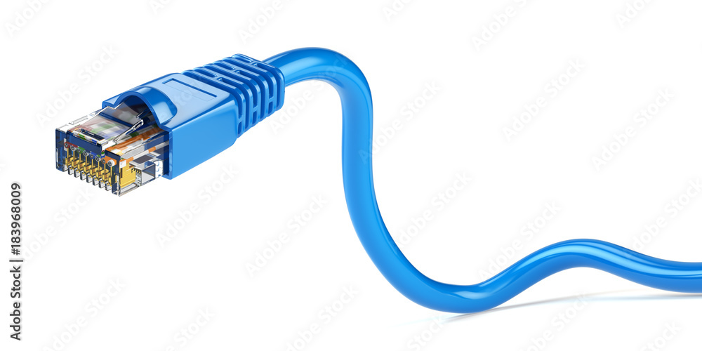 Poster lan network connection ethernet cable. internet cord rj45 isolated on white background. 3d