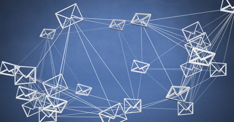 3D email messages connected icon with blue background