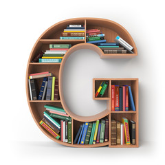 Letter G. Alphabet in the form of shelves with books isolated on white.