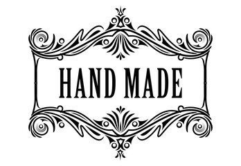 Vector carved style frame with caption Hand made