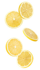 lemon slices isolated on a white background - obrazy, fototapety, plakaty