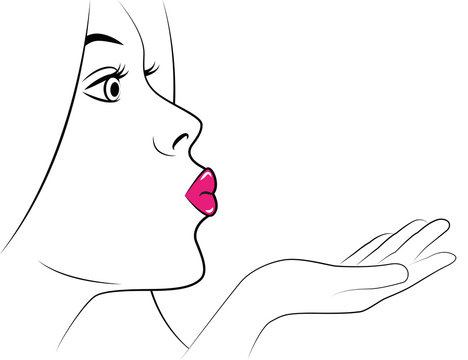 sch&ouml;ne frau mit pinken lippen luftkuss
