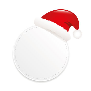 wei&szlig;es rundes etikett mit weihnachtsm&uuml;tze