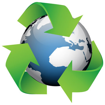 Vector illustration of globe wit recycling Icon
