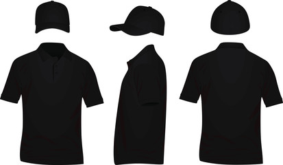 Black polo t shirt and baseball cap. vector illustration