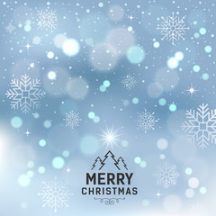 Naklejka na ściany i meble Merry Christmas with snowflake and lighting on blue background 