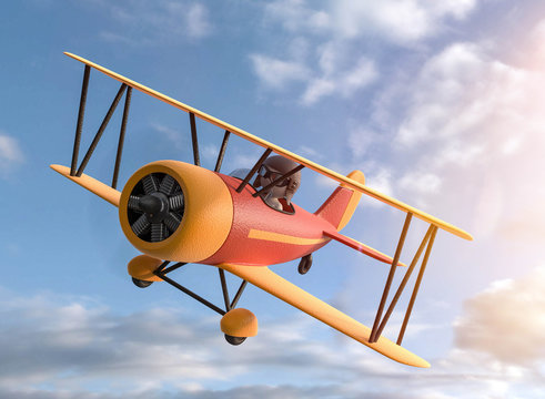 3d M&auml;nnchen Flieger und Wolkenhimmel