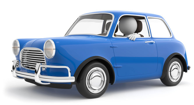 3d M&auml;nnchen im blauen Auto