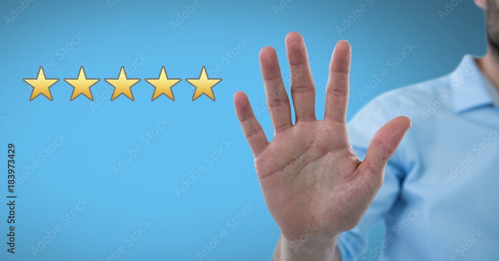 Poster Hand open with review rating stars