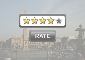 Rating stars and rate button with travel destination background