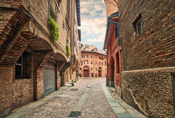 street in the old city of Bologna - obrazy, fototapety, plakaty