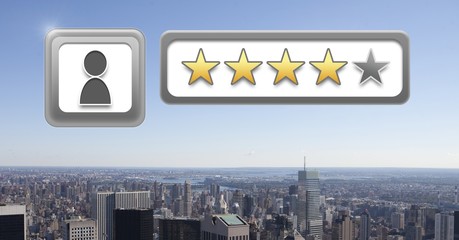 User profile rating review stars over city