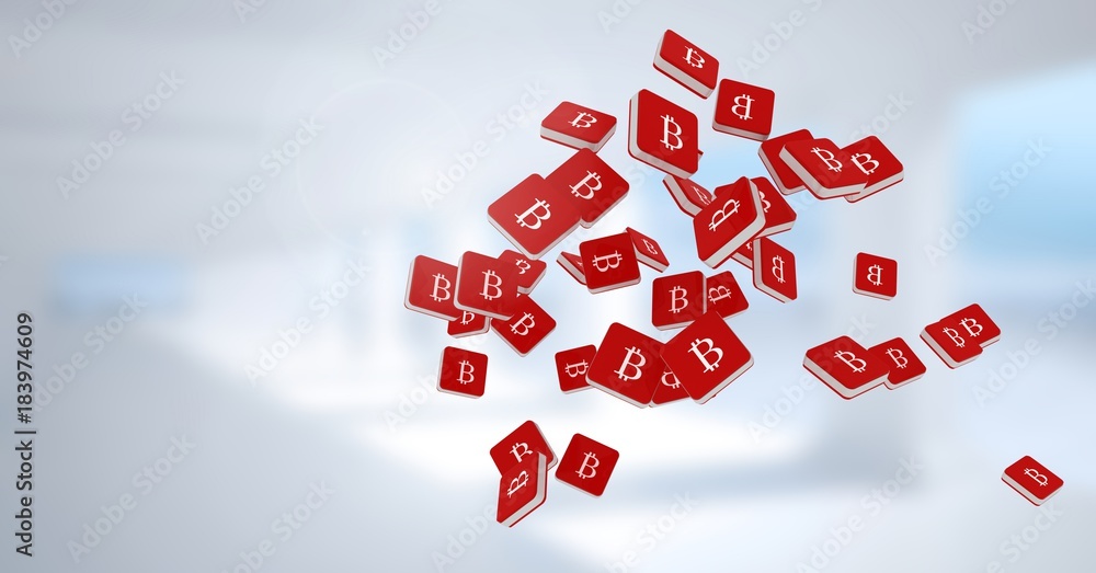 Poster bitcoin symbol icons floating with bright background