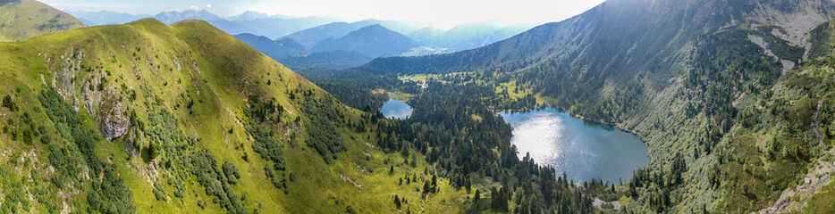 Austrian Mountain Hauseck with the lake Scheibelsee - drone view