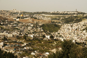 Panorama the old city Jerusalem the Temple Mount Moria .Israel