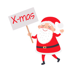 Santa Claus with X-mas Poster on White Background