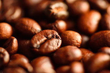Close-up of brown roasted coffee beans