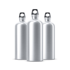 Three Aluminum water sport bike Bottles Mockup isolated on white background, 3d rendering