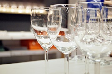 Crystal wine glasses on the table
