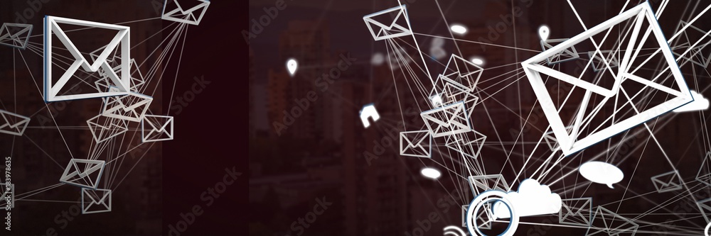 Poster message email app icons connected and dark background