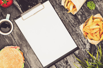 Paper notepad menu in a fast food restaurant