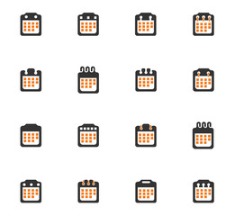 Calendar orange icons set