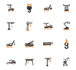Crane and lifing machines icon set