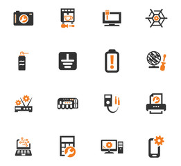 Electronic repair orange icons set