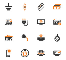 Electronic repair orange icons set