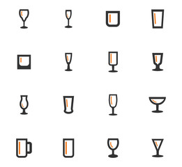 Glasses and cups icons set