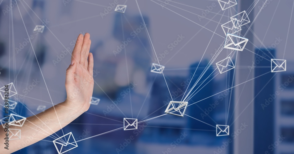 Aufkleber hand open with 3d email message connected icons