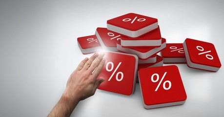Hand touching percent symbol icons