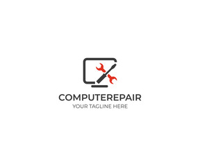 Computers Repair Logo Template. Wrench and Screwdriver Vector Design. Servicing Illustration