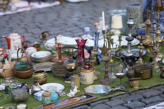 Group of vintage objects in a flea market