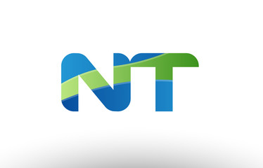 blue green nt n t alphabet letter logo combination icon design