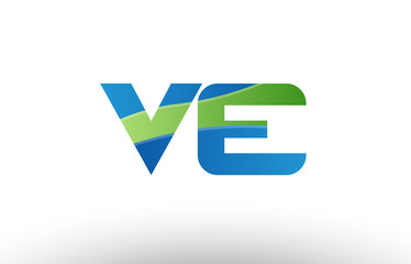 blue green ve v e alphabet letter logo combination icon design