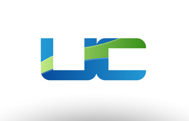 blue green uc u c alphabet letter logo combination icon design