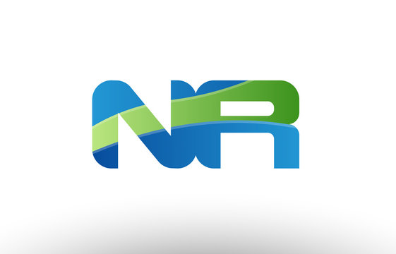 blue green nr n r alphabet letter logo combination icon design