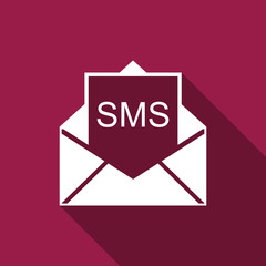 Received message concept. New, email incoming message, sms. Mail delivery service. Envelope with sms icon isolated with long shadow. Flat design. Vector Illustration